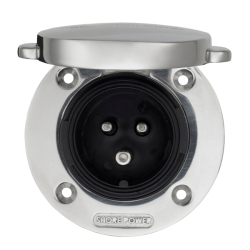 Power Inlet stainless steel with cover 32A/250Vac (2p/3w)