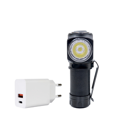 Balenie čelného svietidla PNI Adventure F75 s LED 6W, 600 lm, hliníkové, s batériou a napájaním PNI CHG300 s USB C portom, QC3.0, PD3.0, PPS a USB-A portom, 30W
