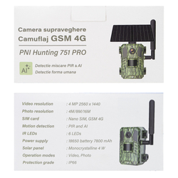 Kamuflážna videokamera PNI Hunting 751 PRO, 16MP, 4G LTE, GPS, nočné videnie, batéria, solárny panel, neviditeľné LED diódy pre zvieratá, IP66