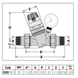 Tlakový redukčný ventil so samostatnou vymeniteľnou náplňou 1 1/4" s 1” redukovanou náplňou, PN 25bar, pracovný rozsah 1-6 bar,T max.+40 °C
