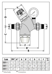 Tlakový redukčný ventil 3/4", PN 25bar, pracovný rozsah 1-6 bar, T max.+40 °C, manometer 0-10 bar,s 1/4” F napojením na manometer, filter so sitkom - 280 µm