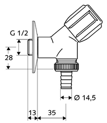 SCHELL ventil rohový šikmý so spätnou klapkou s prípojkou na hadicu 1/2"x 3/4", COMFORT