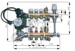 DUAL-MIX - zostava pre kombináciu vykurovania - skriňa P-MAX 2 - 1"xEK; 2cestný; mosadz