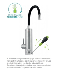 Elektrická priamoohrevná vodovodná batéria, flexibilné ramienko, 3,3kW, čierna/strieborná