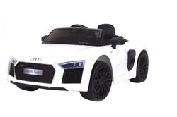 Elektrické autíčko Audi R8 Spyder, 12V, 2,4 GHz diaľkové ovládanie, otváracie dvere, EVA kolesá, koženkové sedadlo, 2X MOTOR, biele, ORGINAL licencia