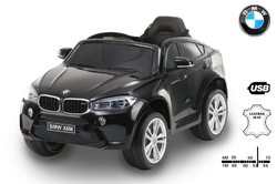 Elektrické autíčko BMW X6M NEW – JEDNOMIESTNE, čierne, EVA kolesá, kožené sedadlo, 12V, 2,4 GHz diaľkové ovládanie, 2X motor, USB, SD karta, ORGINAL licencia