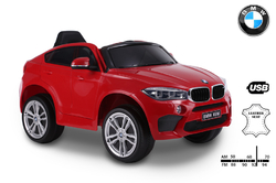 Elektrické autíčko BMW X6M NEW – JEDNOMIESTNE, červené, EVA kolesá, kožené sedadlo, 12V, 2,4 GHz diaľkové ovládanie, 2X motor, USB, SD karta, ORGINAL licencia