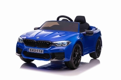 Elektrické autíčko BMW M5 24V, modré, Mäkké EVA kolesá, Motory: 2 x 24V, Kapacita batérií 24V, LED Svetlá, 2,4 GHz diaľkové ovládanie, MP3 Prehrávač, Mäkké PU sedadlo, ORIGINÁL licencia