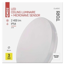 LED prisad. svietidlo Tori s pohyb. senz.,kr. 24W n.b., IP54