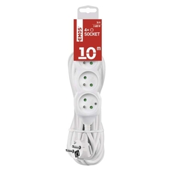 Predlžovací kábel 10 m / 4 zásuvky / biely / PVC / 1,5 mm2