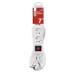 Predlžovací kábel 7 m / 4 zásuvky / s vypínačom / biely / PVC / 1,5 mm2