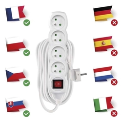 Predlžovací kábel 7 m / 4 zásuvky / s vypínačom / biely / PVC / 1,5 mm2
