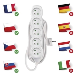 Predlžovací kábel 7 m / 5 zásuviek / biely / PVC / 1,5 mm2