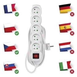 Predlžovací kábel 7 m / 5 zásuviek / s vypínačom / biely / PVC / 1,5 mm2