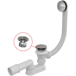 Sifón vaňový so zátkou, CLICK/CLACK, kov, 570mm, prietok 48,6l/min., DN52