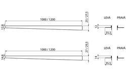 Nerezová lišta pre spádovanú podlahu, výška lemu 14 mm, dĺžka 1200 mm, ľavá