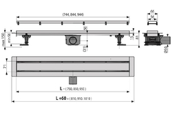 podlahový žľab obojstranný, 650mm, DOUBLE9 FIT and GO, nerez