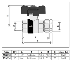 BALLSTOP - Guľový ventil s integrovanou spätnou klapkou, 3/4" F x matica 3/4" F