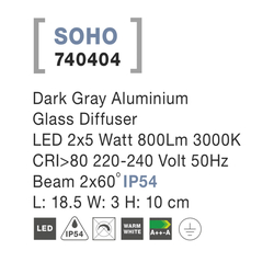 Svietidlo Nova Luce SOHO WALL GREY 2 nástenné, IP 54, 2x5 W