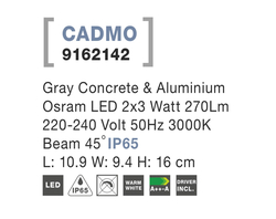 Svietidlo Nova Luce CADMO R WALL GREY 2 nástenné, IP 65, 2x3 W