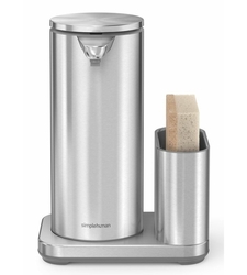 Dávkovač  Simplehuman bezdotykový, mydla – 414 ml + držiak na hubku, nerez oceľ