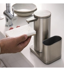 Dávkovač  Simplehuman bezdotykový, mydla – 414 ml + držiak na hubku, nerez oceľ