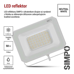 LED reflektor SIMPO, 50 W, biely, IP65, 5000 lm, neutrálna biela