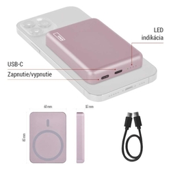 Power bank EMOS WI 522, 5 000 mAh, 20 W+Wireless, lososová