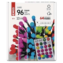 LED vianočná cherry reťaz – guličky, 10 m, RGB, ovládač, programy, časovač