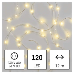 LED vianočná drop reťaz, 12 m, vonkajšia aj vnútorná, teplá biela, časovač
