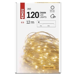LED vianočná drop reťaz, 12 m, vonkajšia aj vnútorná, teplá biela, časovač