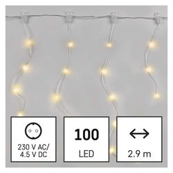 LED vianočná drop reťaz – cencúle, 2,9 m, vonkajšia aj vnútorná, teplá biela, programy