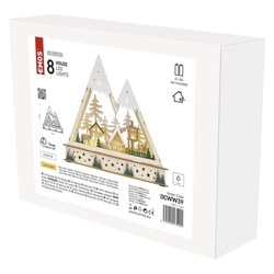 LED drevená vianočná krajina, 23,5 cm,  2x AA, vnútorný, teplá biela, časovač