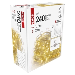 LED vianočná drop reťaz – záclona, 1,7x2 m, vonkajšia aj vnútorná, teplá biela, programy
