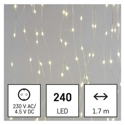 LED vianočná drop reťaz – záclona, 1,7x2 m, vonkajšia aj vnútorná, teplá biela, programy