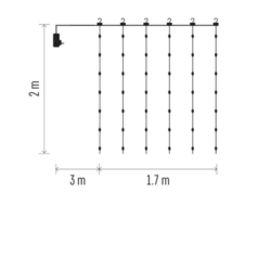 LED vianočná drop reťaz – záclona, 1,7x2 m, vonkajšia aj vnútorná, teplá biela, programy