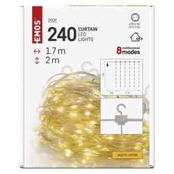 LED vianočná drop reťaz – záclona, 1,7x2 m, vonkajšia aj vnútorná, teplá biela, programy