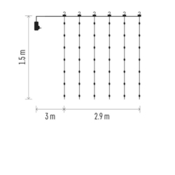 LED vianočná drop reťaz – záclona, 2,9x1,5 m, vonkajšia aj vnútorná, teplá biela, programy