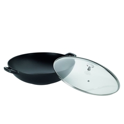 Panvica KELA Wok s pokrievkou liatinový Calido 36 cm čierna KL-12475