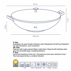 Panvica KELA Wok s pokrievkou liatinový Calido 36 cm čierna KL-12475