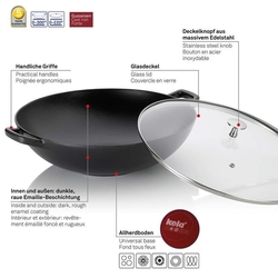 Panvica KELA Wok s pokrievkou liatinový Calido 36 cm čierna KL-12475