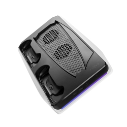 Dokovacia stanica FIXED pre PlayStation 5 s chladením a nabíjaním pre dva ovládače DualSense, čierno-biela