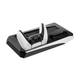Dokovacia stanica FIXED pre PlayStation 5 s chladením a nabíjaním pre dva ovládače DualSense, čierno-biela