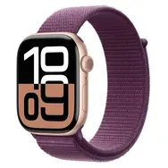 Apple Watch Series 10 GPS 46mm Ružovo zlaté hliníkové telo - Slivkový prevliekací remienok / 130-200 mm