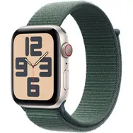 Apple Watch SE (2024) GPS + Cellular 44mm Hviezdne biele hliníkové telo - Jazerne zelený prevliekací remienok