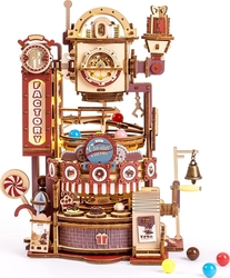 ROBOTIME Rokr 3D dřevěné puzzle Kuličková dráha: Továrna na čokoládu s LED světly 420 dílků