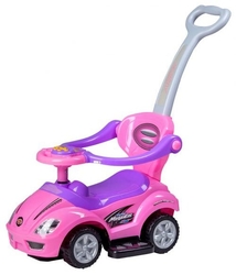 ECOTOYS Odrážedlo se zvuky a vodící tyčí Auto růžové