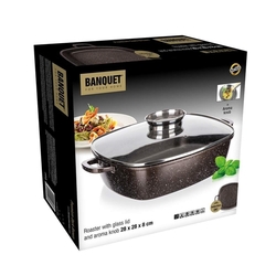 Pekáč Banquet s nepriľnavým povrchom Premium Dark Brown 28 x 28 x 8 cm, s pokrievkou s aróma knobom