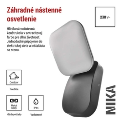 LED záhradné nástenné svietidlo NIKA, 12 x 12 x 20 cm, 12,5 W, teplá biela