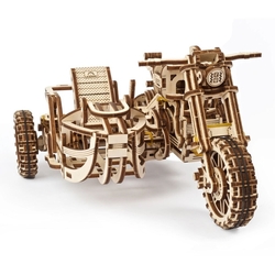 Hračka Ugears 3D drevené mechanické puzzle UGR-10 Motorka (scrambler) s vozíkom